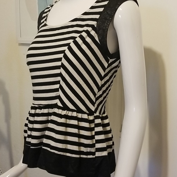 Monteau black/cream stripe peplum top size medium - Picture 6 of 8